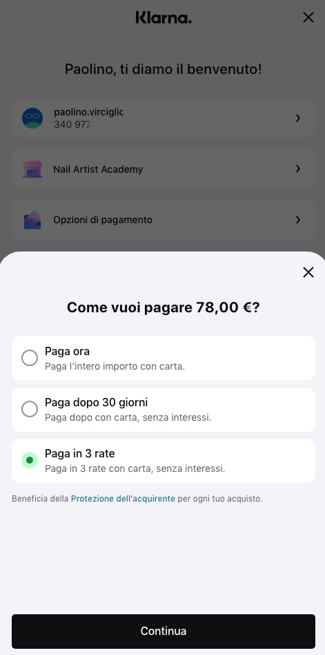 pagamento rate klarna corsi unghie