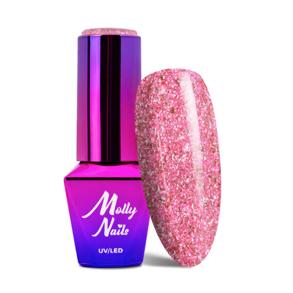 smalto semipermanente rosa con flakes