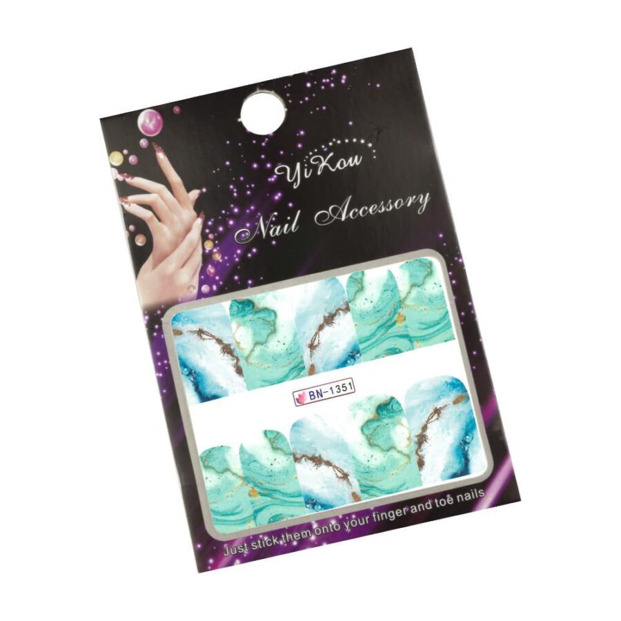 waterdecal effetto marmo azzurro unghie