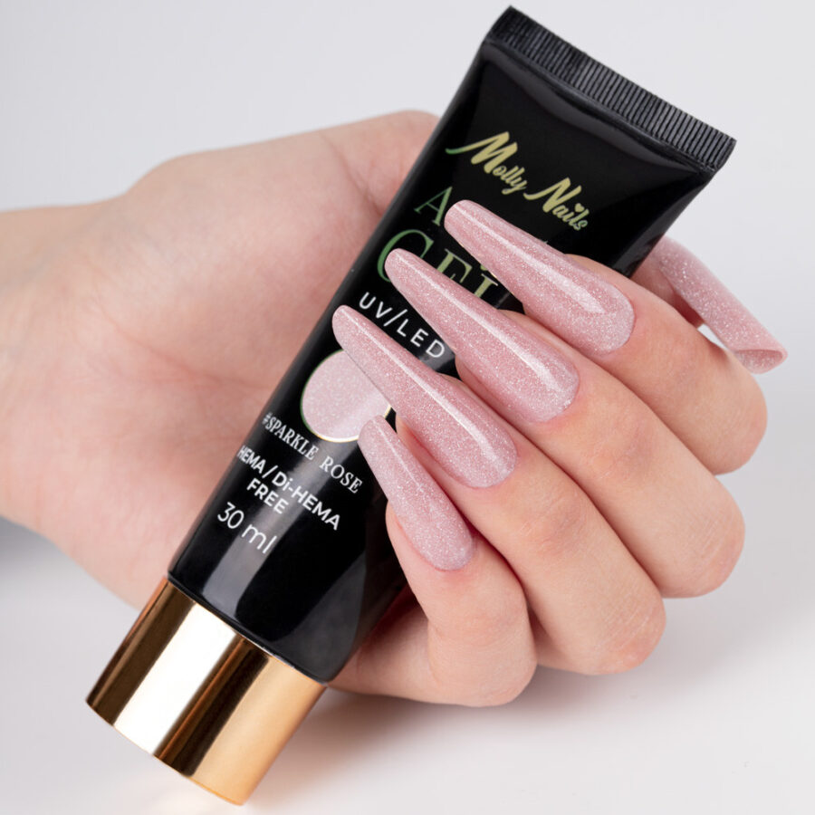 acrygel unghie rosa antico glitterato