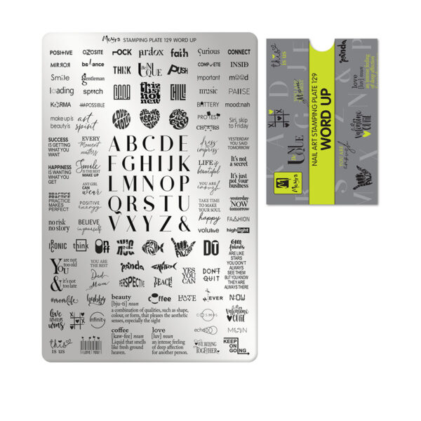 Piastra Stamping Moyra® 129 Word Up lettere parole design calligrafia