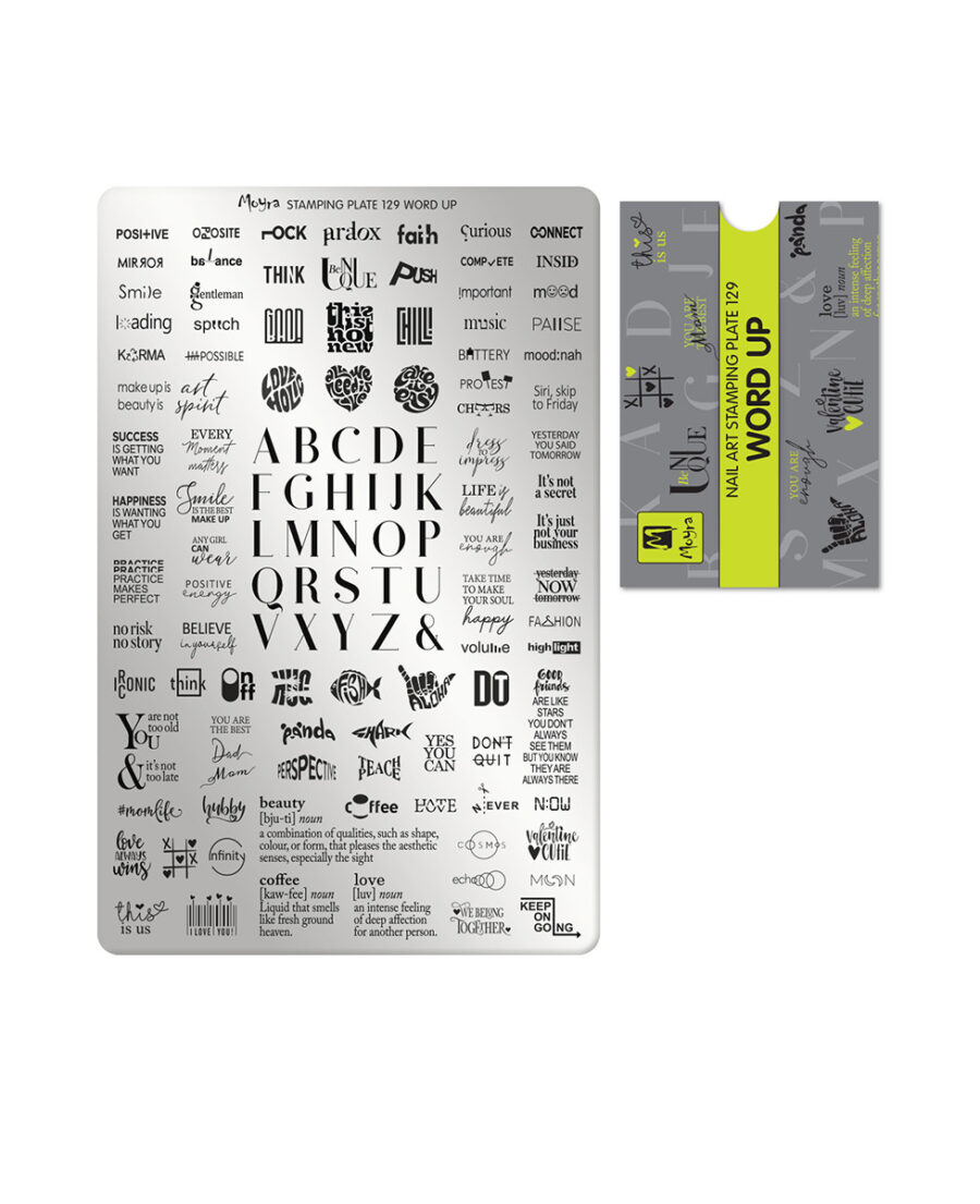 Piastra Stamping Moyra® 129 Word Up lettere parole design calligrafia