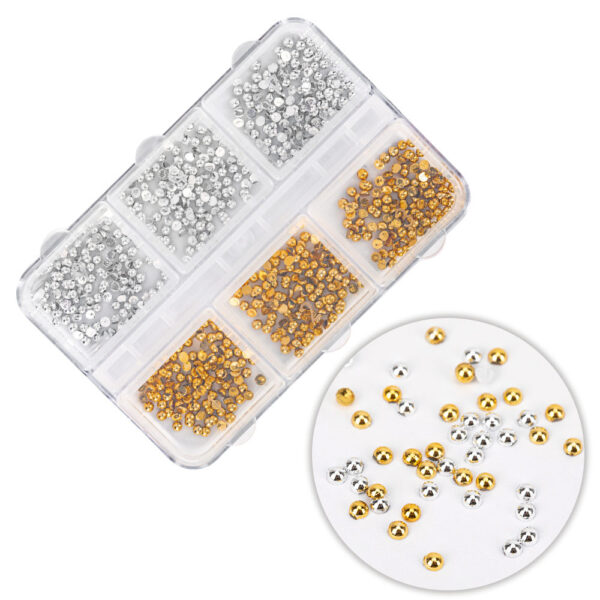 scatola borchie unghie argento oro