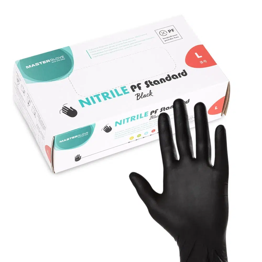 Guanti in nitrile senza polvere Master Glove PF Standard, taglia L, neri, 100 pezzi
