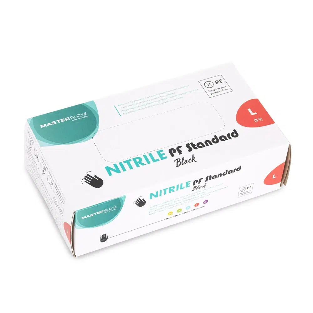 Guanti in nitrile senza polvere Master Glove PF Standard, taglia L, neri, 100 pezzi