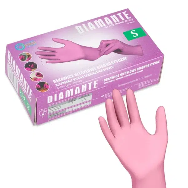Guanti monouso in nitrile Diamante, taglia S, rosa, 100 pezzi