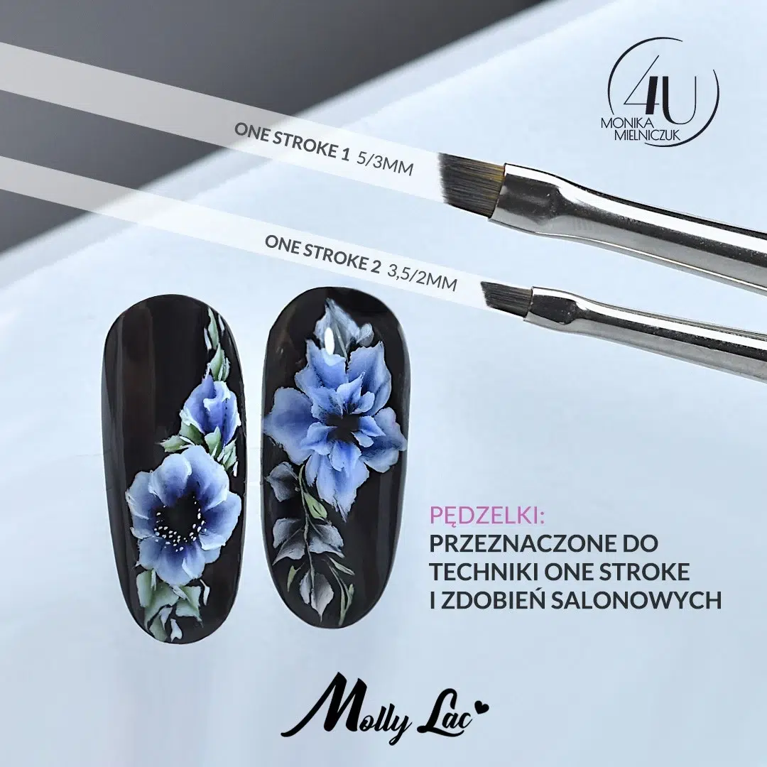 Pennellino One Stroke per decorazioni con acrilici e gel, setole 2/3,5 mm, 4 pezzi – Monika Mielniczuk